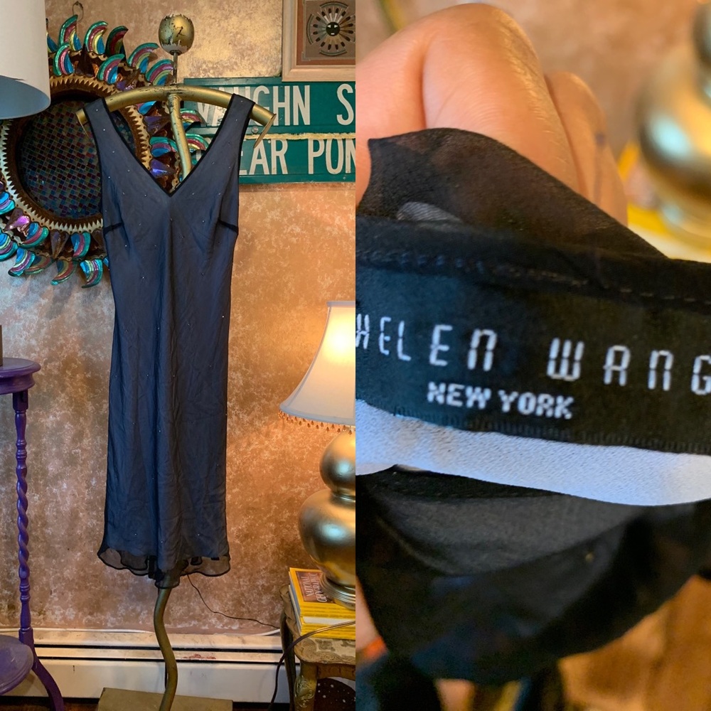 ‘Helen Wang’ silk sheer black sparkling overlay dress